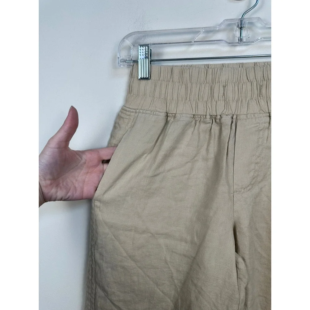 Quince Wide Leg Pant Women XS Driftwood Beige Excellent 100% European Linen